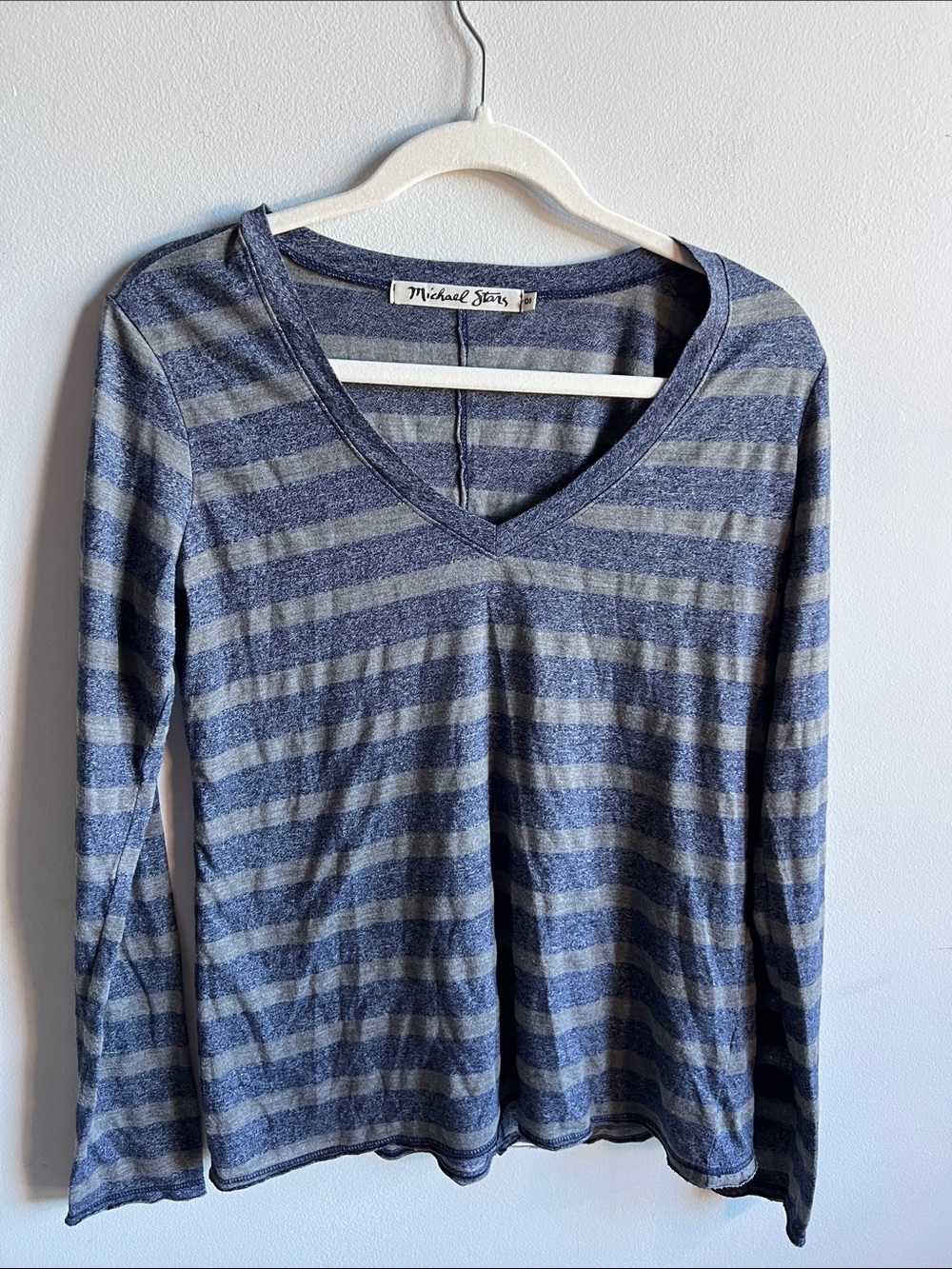 Michael Stars Navy & Gray Striped V-Neck Long Sleeve Tee